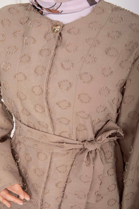 Embossed Textured Belted Skirt Set Mink