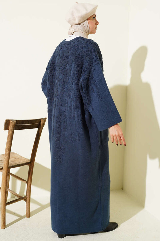 كارديجان طويل محبوك بجيوب منقوشة، لون نيلي