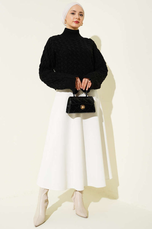 Embossed Batwing Sleeve Knitted Sweater Black