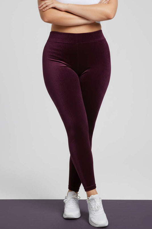 Velvet Plus Size Leggings Burgundy
