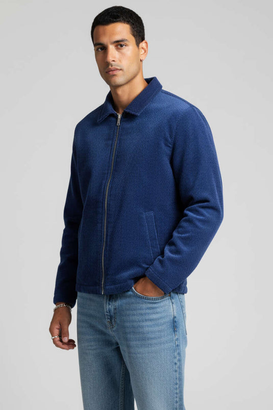 جاكيت رجالي مخملي بلون النيلي