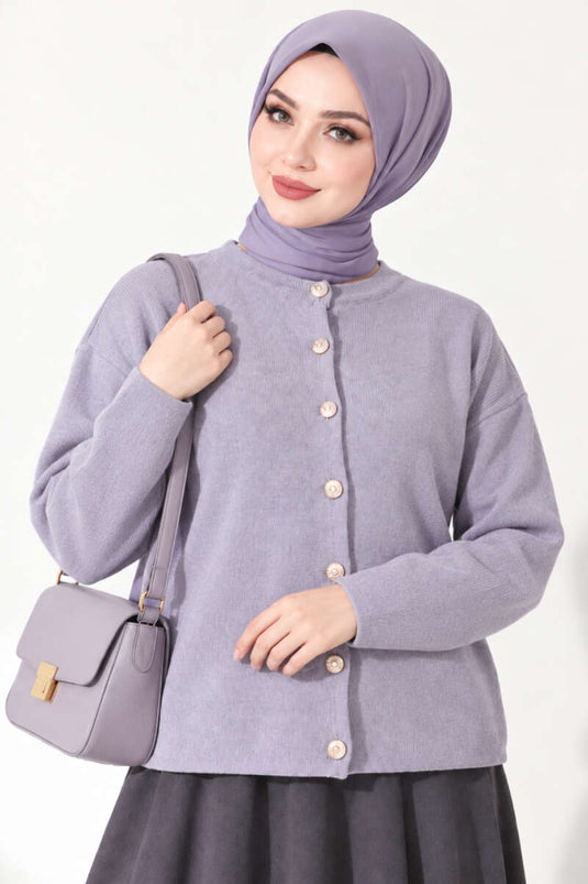 Samtartige Sherpa-Strickjacke Grau