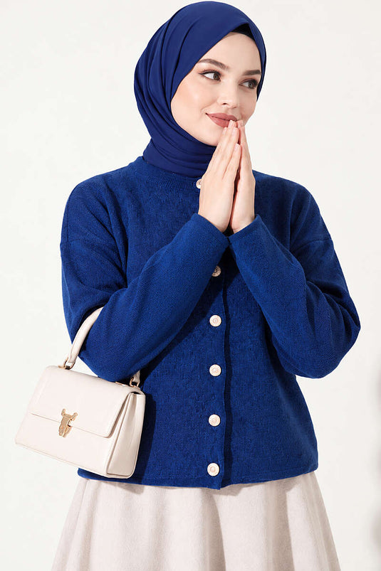 Cardigan Sherpa Special In Velluto Look Blu Navy