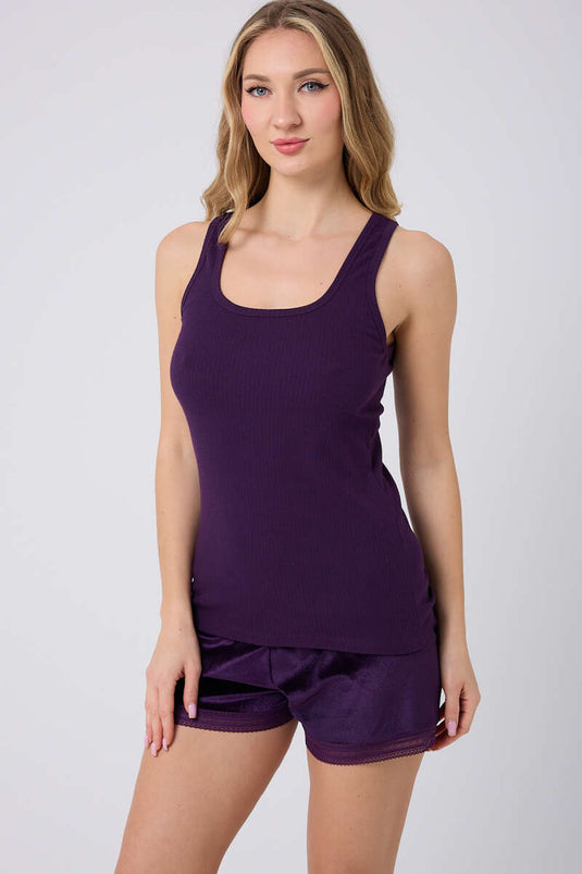 Ensemble pyjama short en velours violet