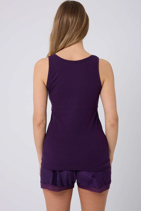 Ensemble pyjama short en velours violet