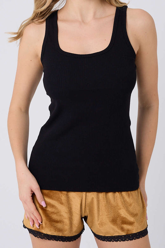 طقم بيجامة شورت مخملي أسود خردلي