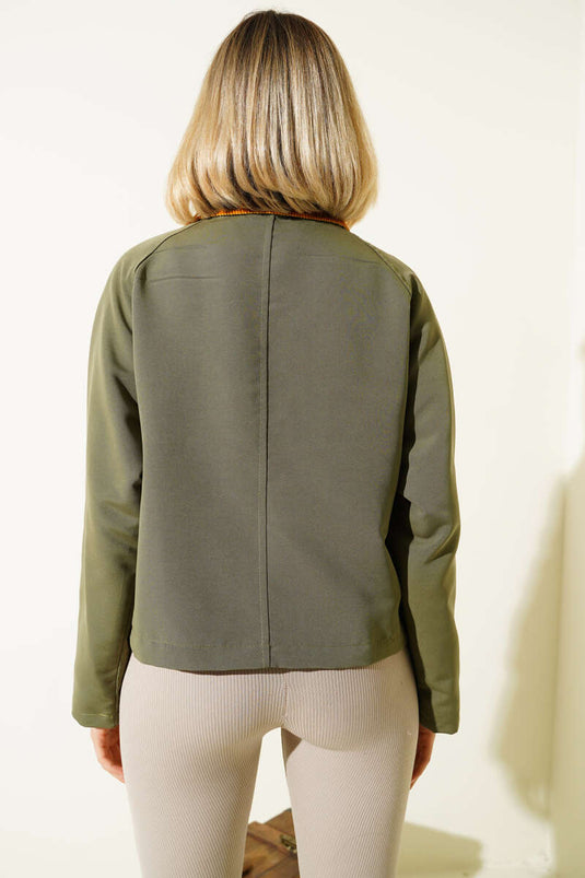 Veste kaki à col en velours et double poche