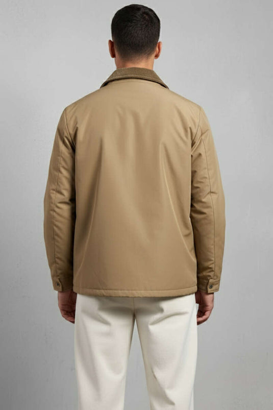 جاكيت رجالي بسحاب وياقة مخملية، لون جملي