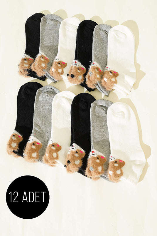 Women's 12-Pack Patterned Fuzzy Socks Assorted 2