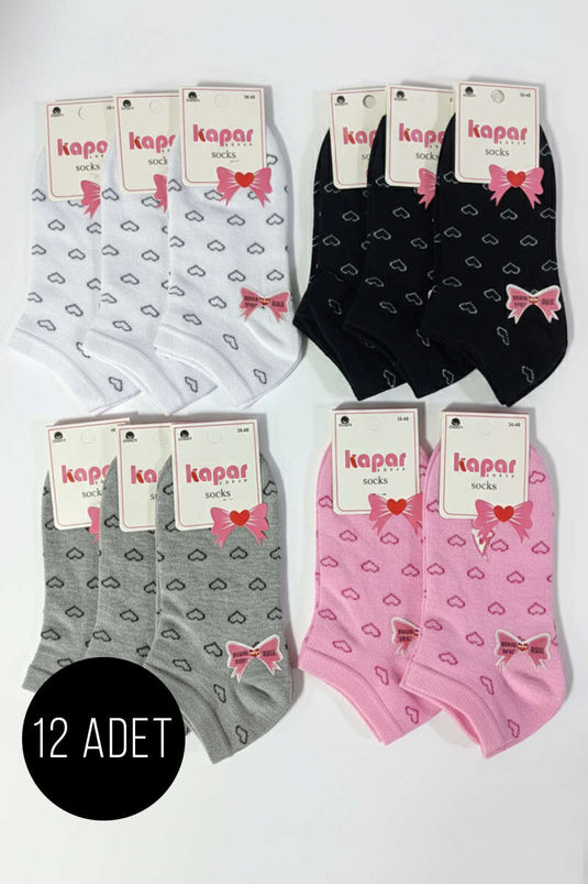 Chaussettes de sport pour femme, lot de 12, motifs variés, assortiment 4