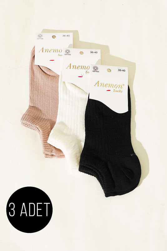 Kadın 3'lü Desenli Penye Patik Çorap Asorti 7