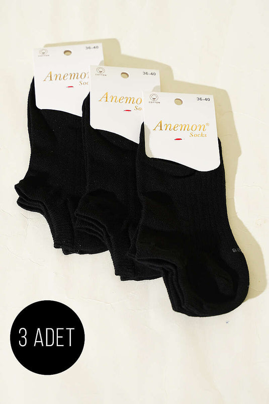 Chaussettes en jersey à motifs pour femme, lot de 3, assorties, noir