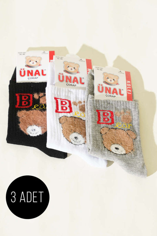 Kadın 3'lü Figürlü Yumoş Soket Çorap Asorti 1