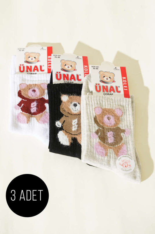 Kadın 3'lü Figürlü Yumoş Soket Çorap Asorti 3