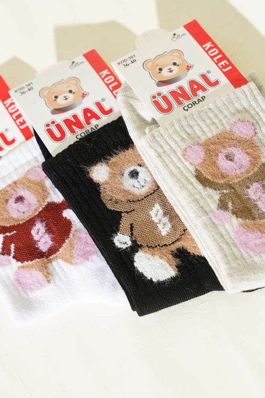 Kadın 3'lü Figürlü Yumoş Soket Çorap Asorti 3