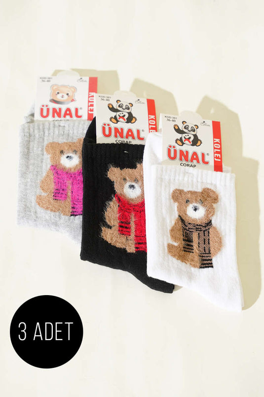 Kadın 3'lü Figürlü Yumoş Soket Çorap Asorti 4