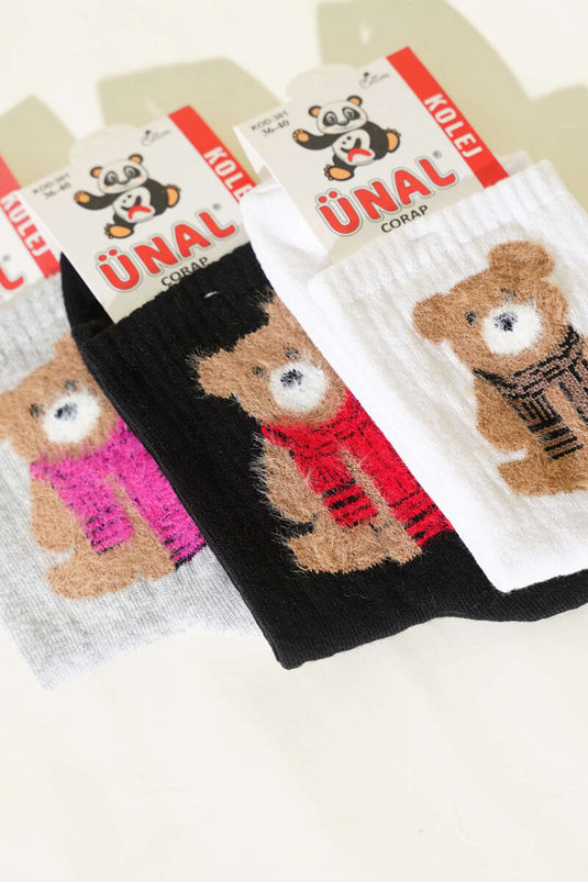 Kadın 3'lü Figürlü Yumoş Soket Çorap Asorti 4