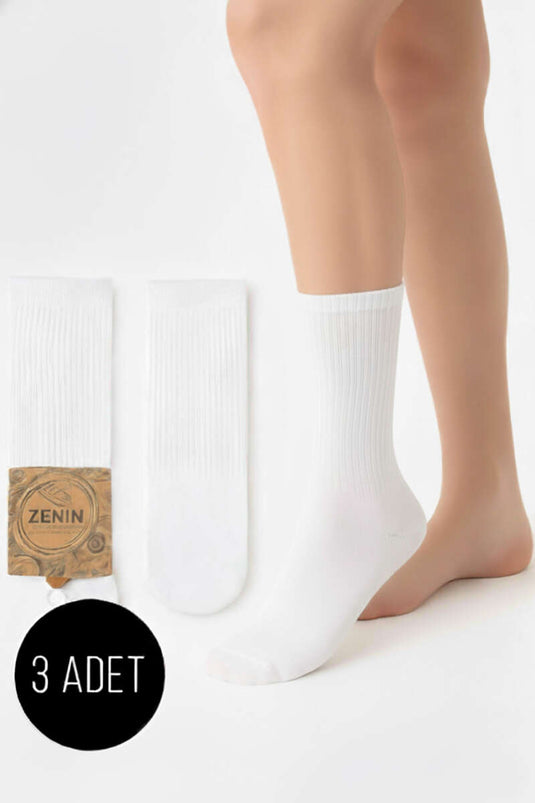Kadın 3'lü Havlu Taban Fitilli Çorap Beyaz