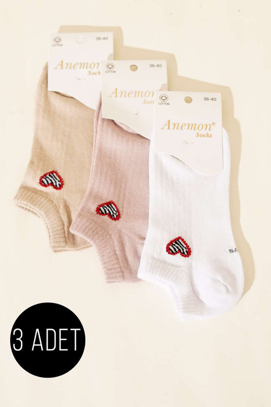 Women's Set of 3 Mini Stone-Embellished Ankle Socks Assorted 1