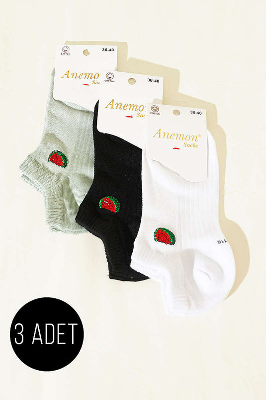 Women's 3-Piece Mini Stone Detail Ankle Socks Assorted 19