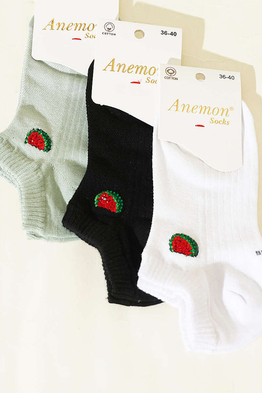 Women's 3-Piece Mini Stone Detail Ankle Socks Assorted 19