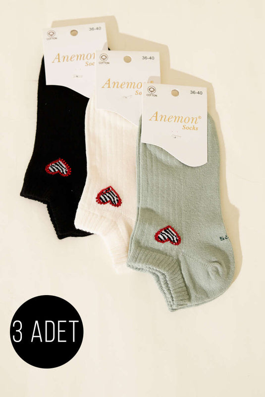 Women's Set of 3 Mini Stone-Embellished Ankle Socks Assorted 2