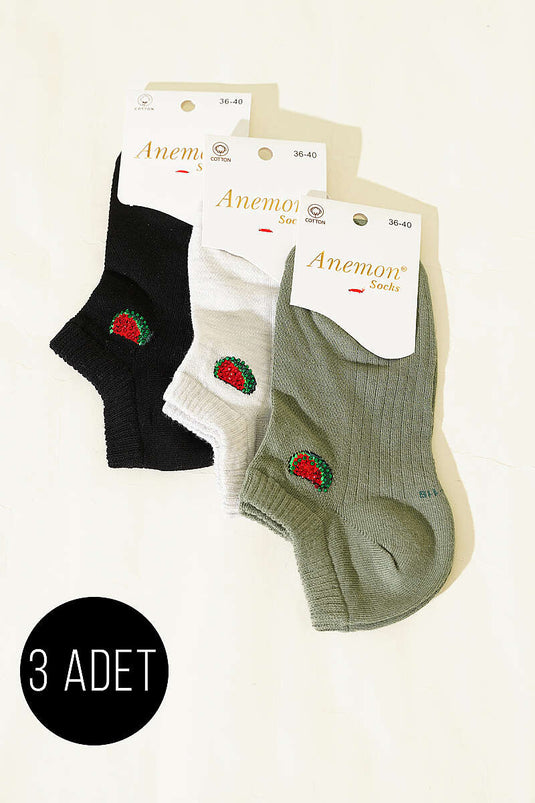 Women's 3-Pack Mini Stone Detail Ankle Socks Assorted 20