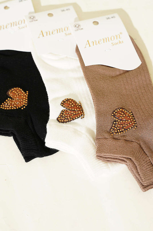 Women's 3-Pack Mini Stone Detail Ankle Socks Assorted 24