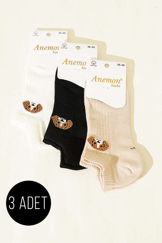 Women's 3-Piece Mini Stone-Detail Ankle Socks Assorted 30