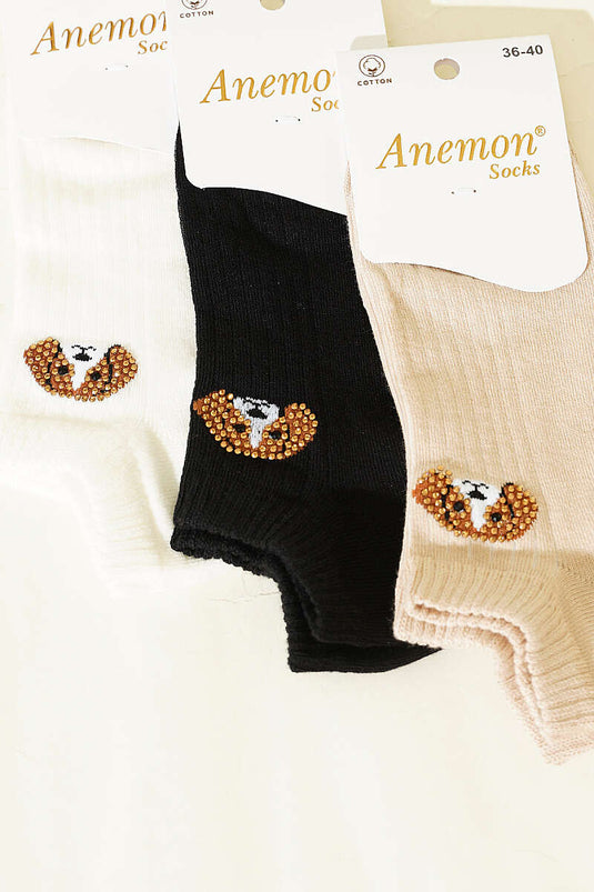 Women's 3-Piece Mini Stone-Detail Ankle Socks Assorted 30