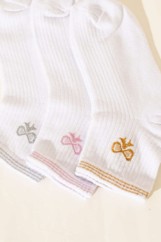 Women's Set of 3 Short Cuff Socks with Embroidery Details Assorted 11