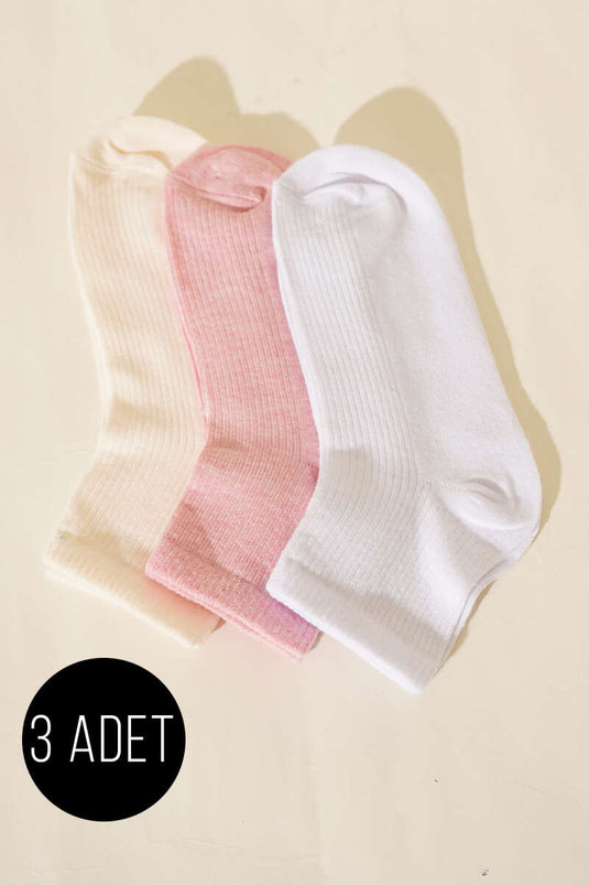 Women's Set of 3 Short Cuff Socks with Embroidery Detail Assorted 12