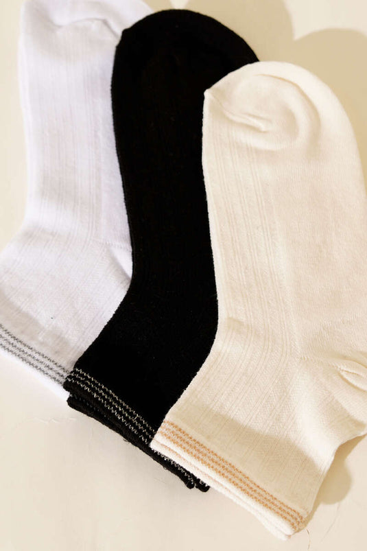 Women's Set of 3 Short Cuff Socks with Embroidery Details Assorted 5