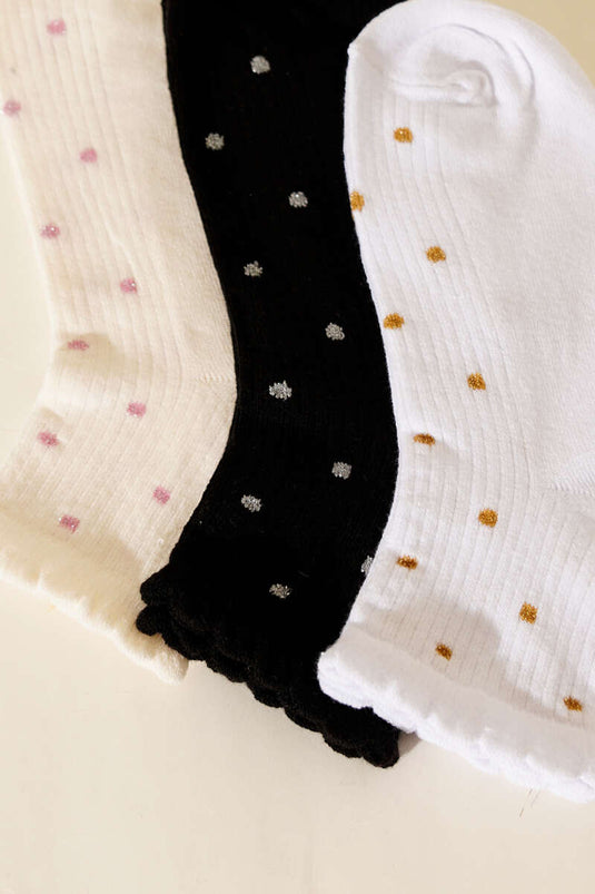 Women's Set of 3 Short Cuff Socks with Embroidery Detail Assorted 6