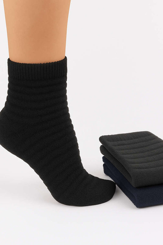 Kadın 3'lü Şeritli Havlu Patik Çorap Asorti 1