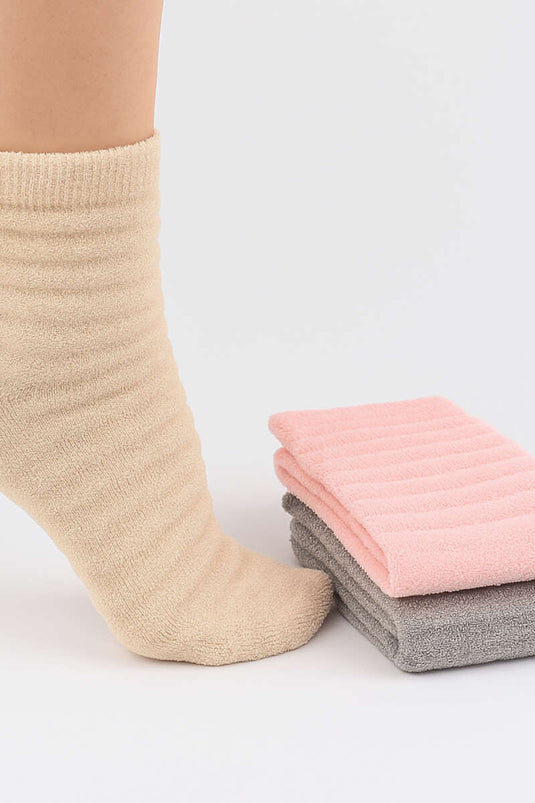 Kadın 3'lü Şeritli Havlu Patik Çorap Asorti 2