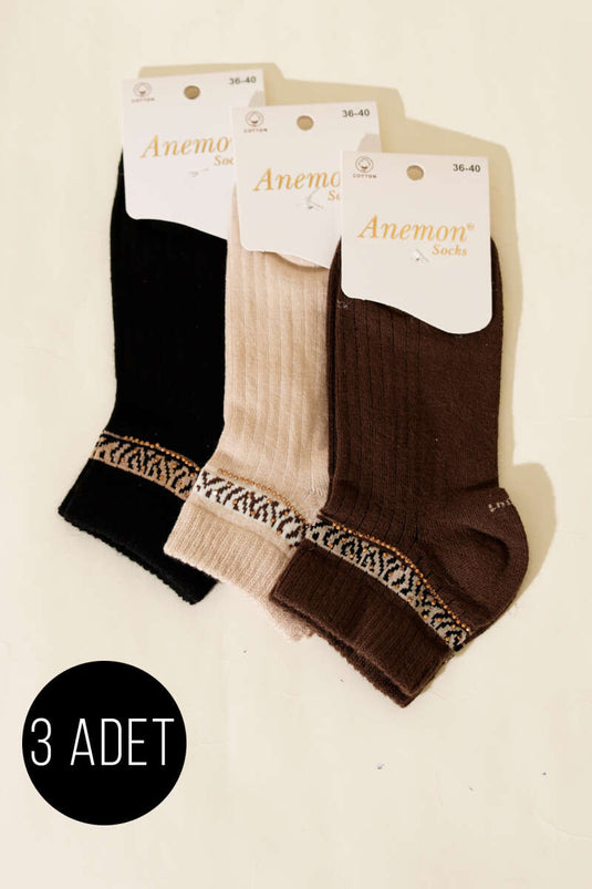 Lot de 3 chaussettes courtes à bord côtelé avec détails en pierre, assortiment 2