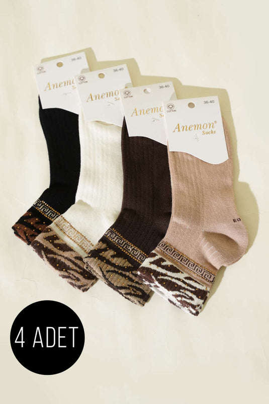 Women's Set of 3 Short Cuff Socks with Stone Pattern Assorted 1