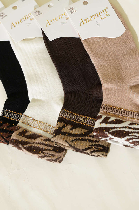 Women's Set of 3 Short Cuff Socks with Stone Pattern Assorted 1