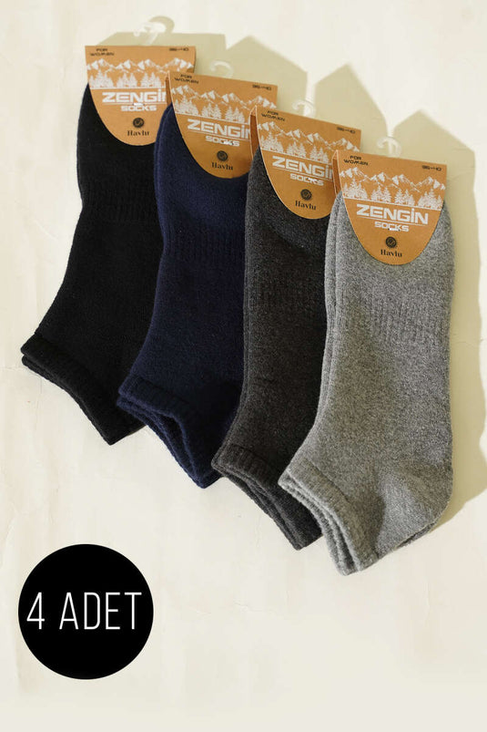 Women's Set of 4 Basic Towel Sock Slippers Assorted 1