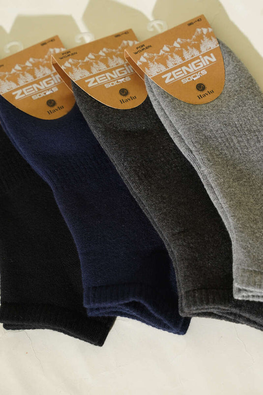 Women's Set of 4 Basic Towel Sock Slippers Assorted 1