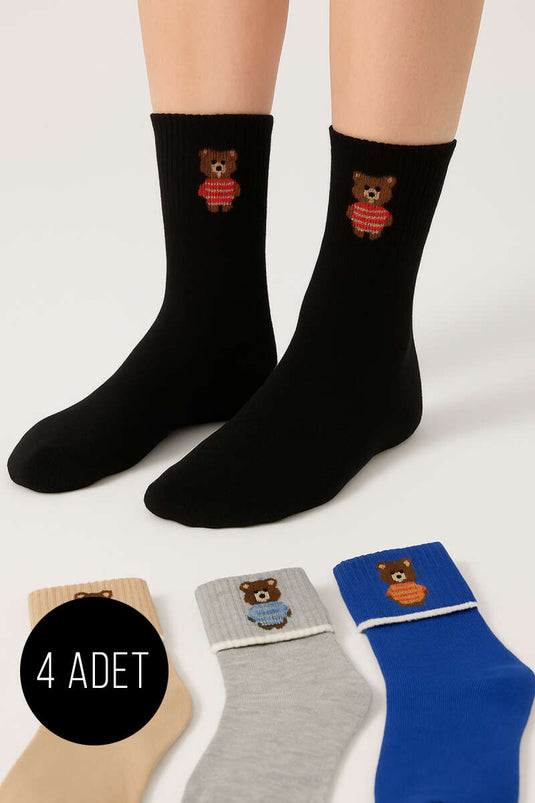 Damen-Knöchelsocken, 4er-Pack, verschiedene Muster