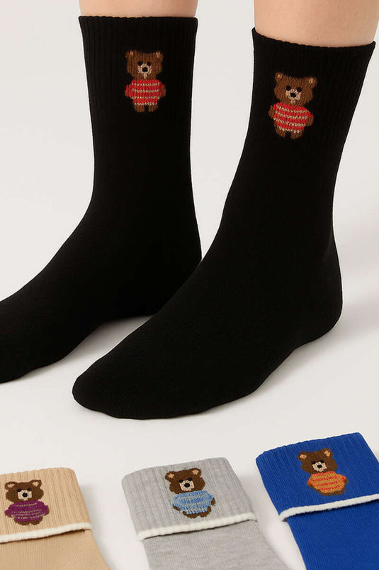 Damen-Knöchelsocken, 4er-Pack, verschiedene Muster