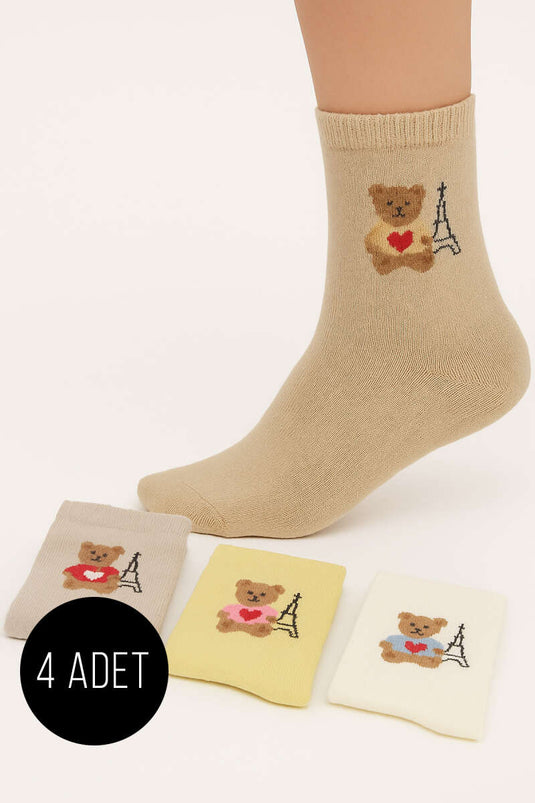 Kadın 4'lü Karışık Soket Çorap Asorti 3