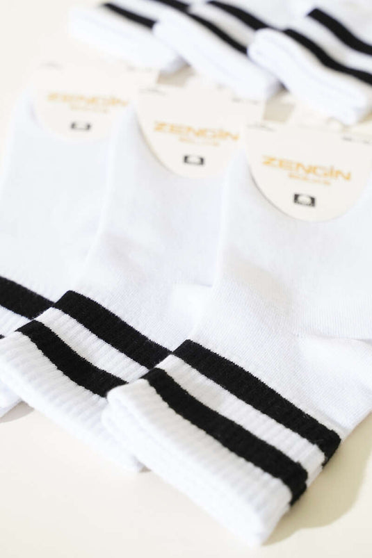 Lot de 6 chaussettes blanches à bord côtelé pour femme