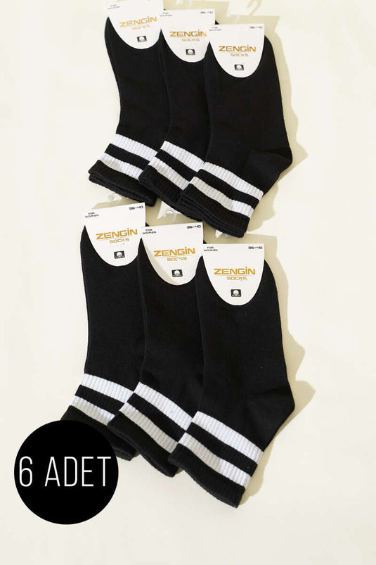 Chaussettes à bord côtelé avec cerceau, lot de 6, noir, pour femme