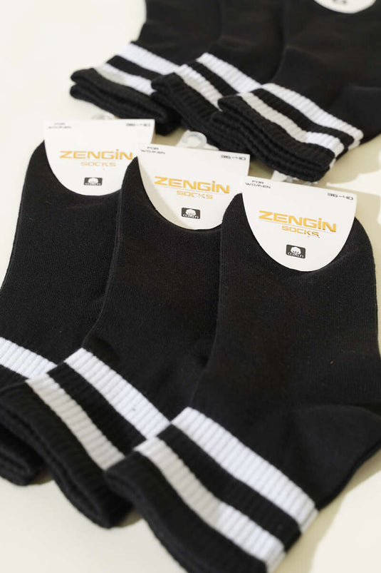Chaussettes à bord côtelé avec cerceau, lot de 6, noir, pour femme