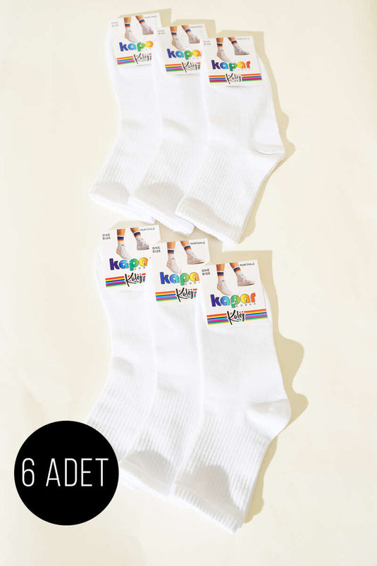 جوارب نسائية بيضاء سادة، عبوة من 6 قطع