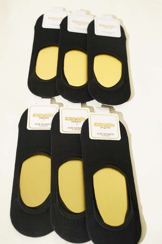 Lot De 6 Chaussettes Ballerines En Coton Noir Pour Femmes
