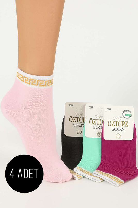 Women's Patterned 4-Pack Terry Towel Socks Assortment 6